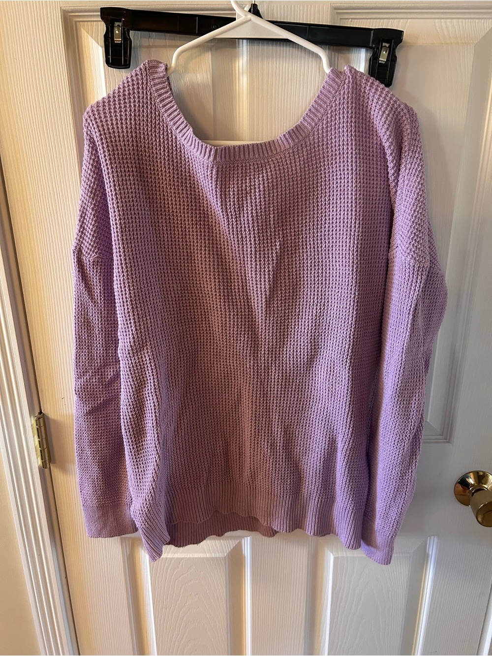 Lilac Knit Women's Sweater - Lightweight Waffle Crewneck